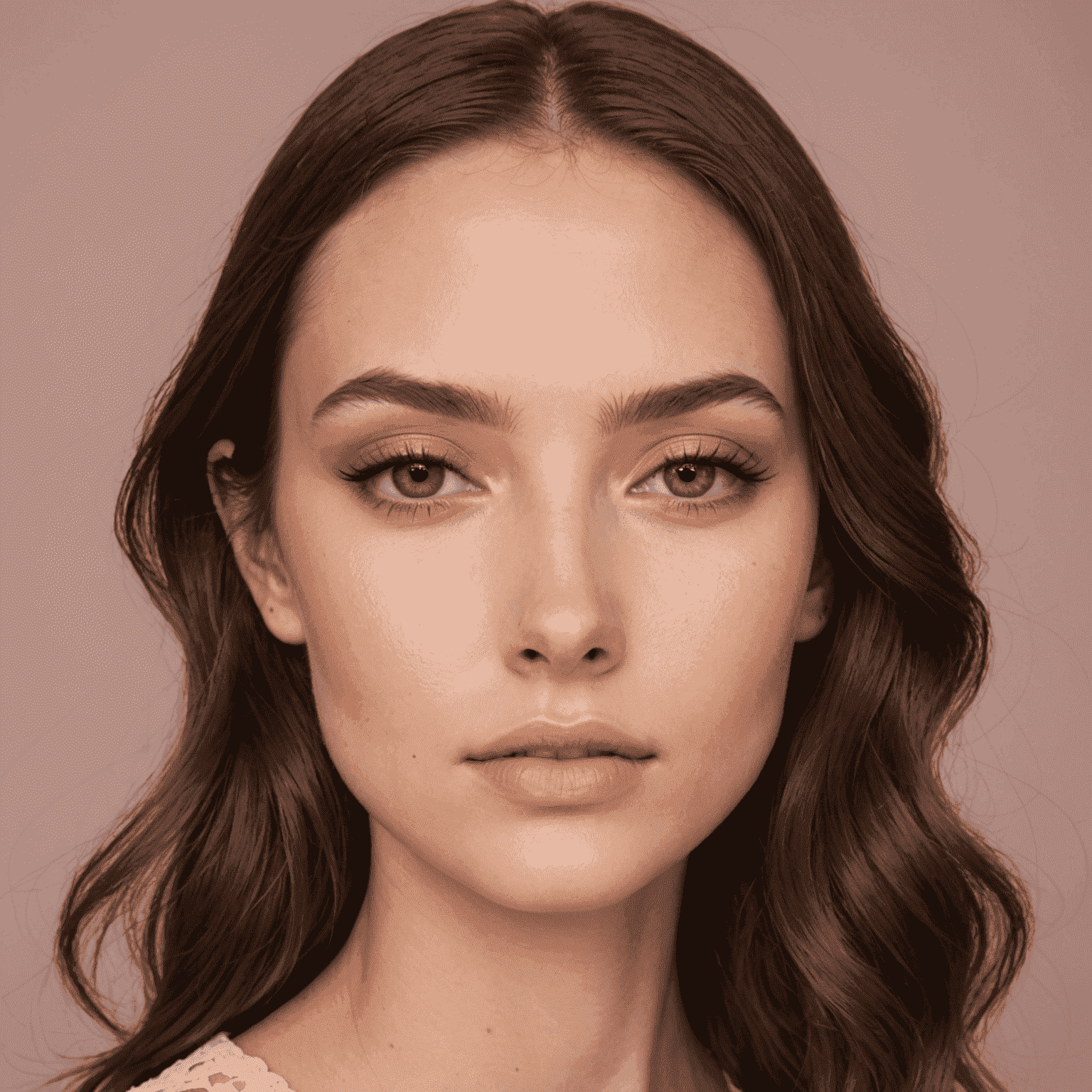 A soft and ethereal makeup look with peachy eyeshadow, dewy highlighted skin, and a natural rosy lip, inspired by romantic poetry